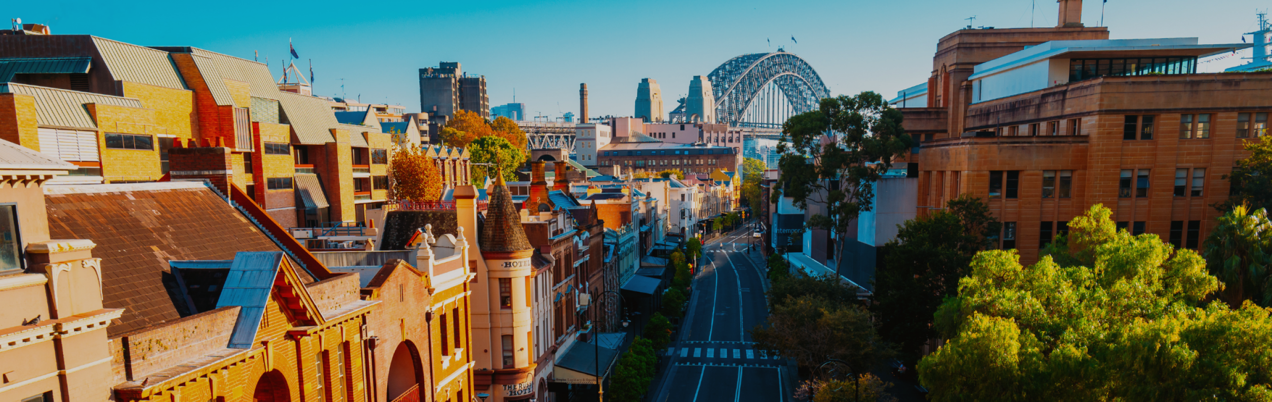 Sydney city and harbour viewed from an inner-city street